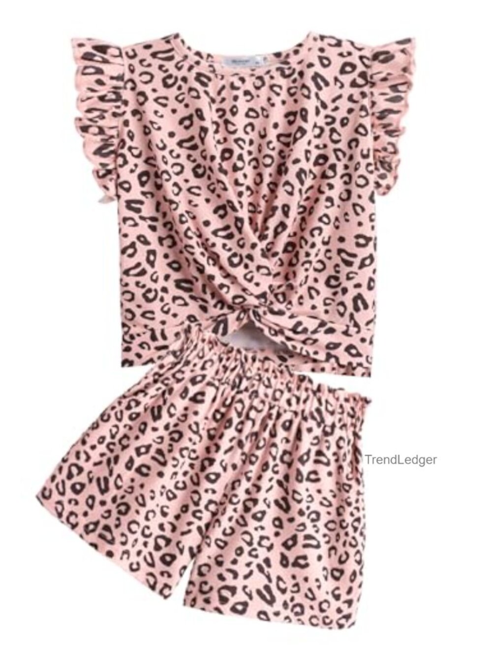Girls 2 Piece Summer Outfit Twist Front Top & Paper Bag Shorts Set